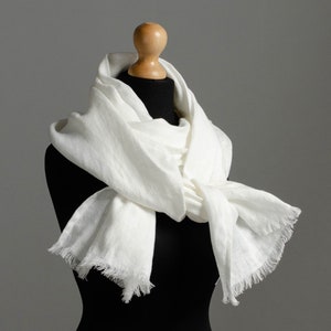White linen scarf for women, long and wide linen scarf, ivory linen Shawl, natural linen scarf, big linen scarf, unisex linen scarf