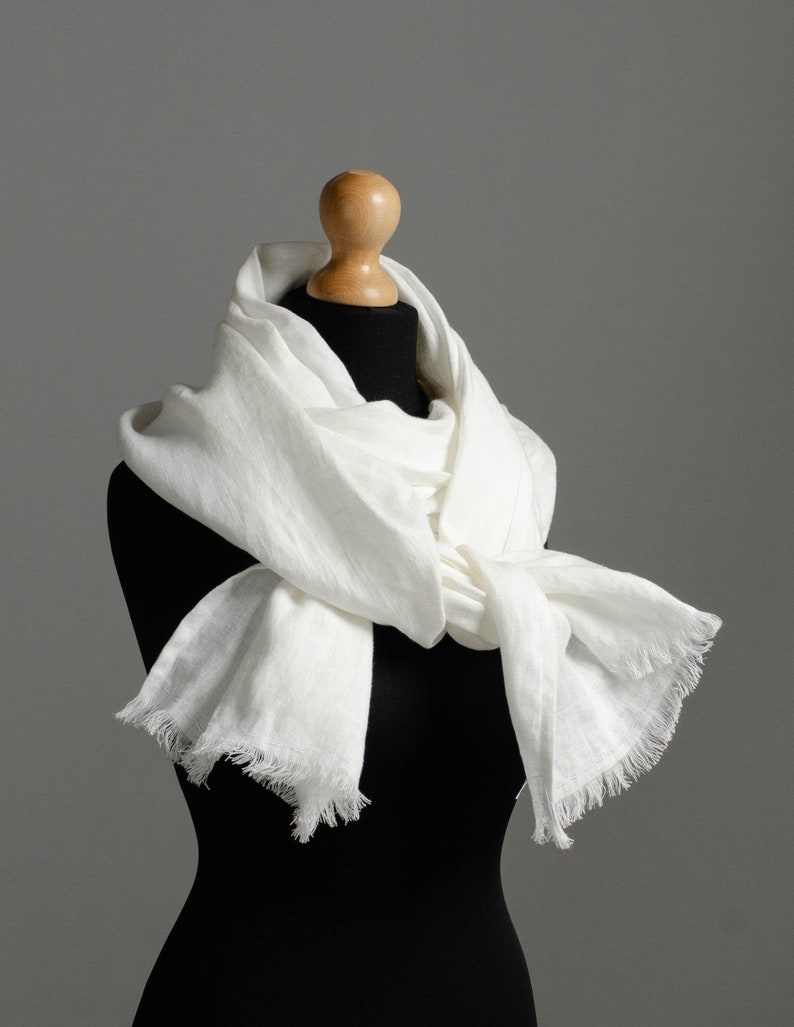 White linen scarf for women long and wide linen scarf ivory Etsy
