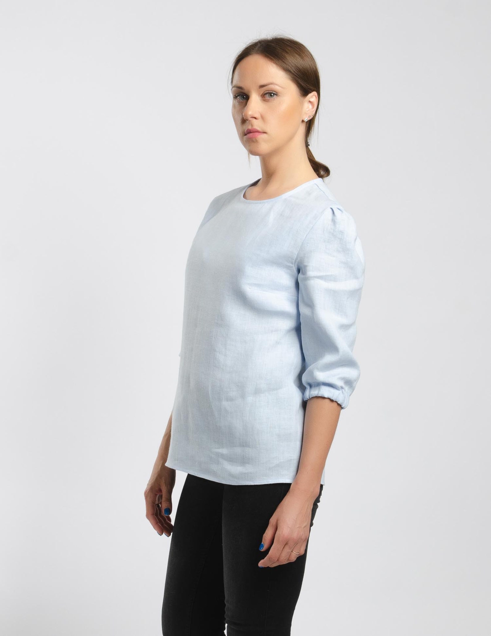 EMILY Elegant Light Blue Linen Blouse With Buttons at the - Etsy