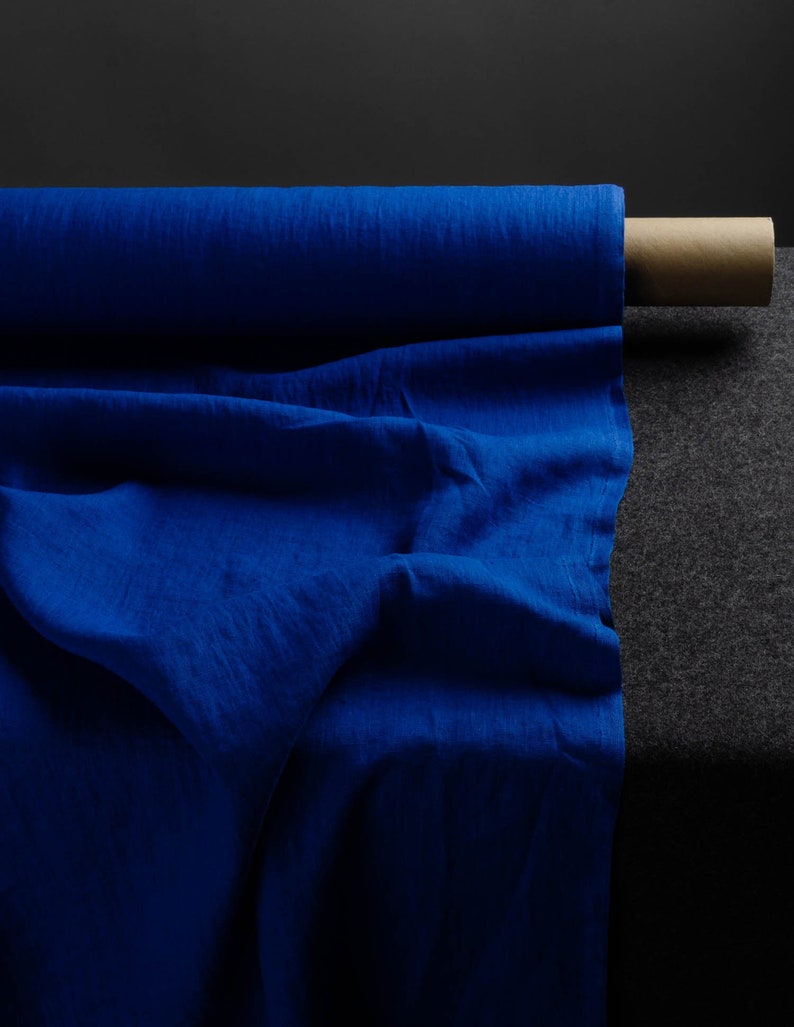 Royal blue medium weight linen fabric, deep blue linen fabric supply, dark blue linen flax supply image 1