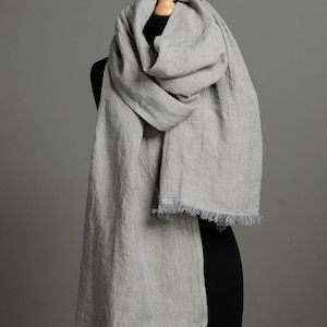 Striped navy linen scarf for women, long and wide linen scarf,  linen Shawl, summer scarf, big linen scarf, unisex linen scarf