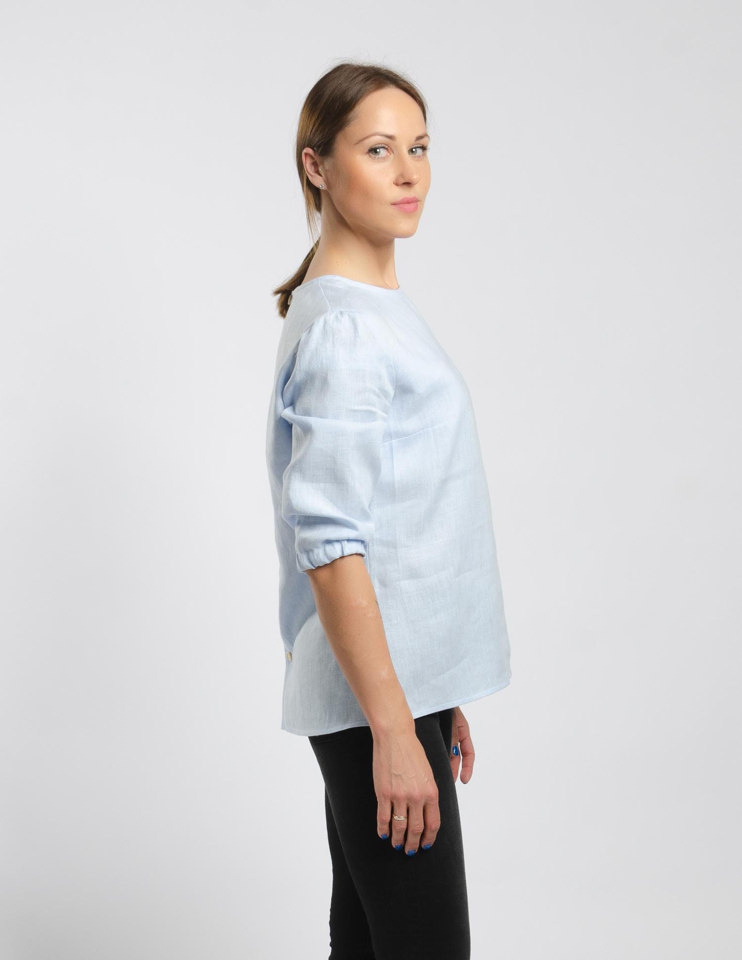 EMILY Elegant Light Blue Linen Blouse With Buttons at the - Etsy