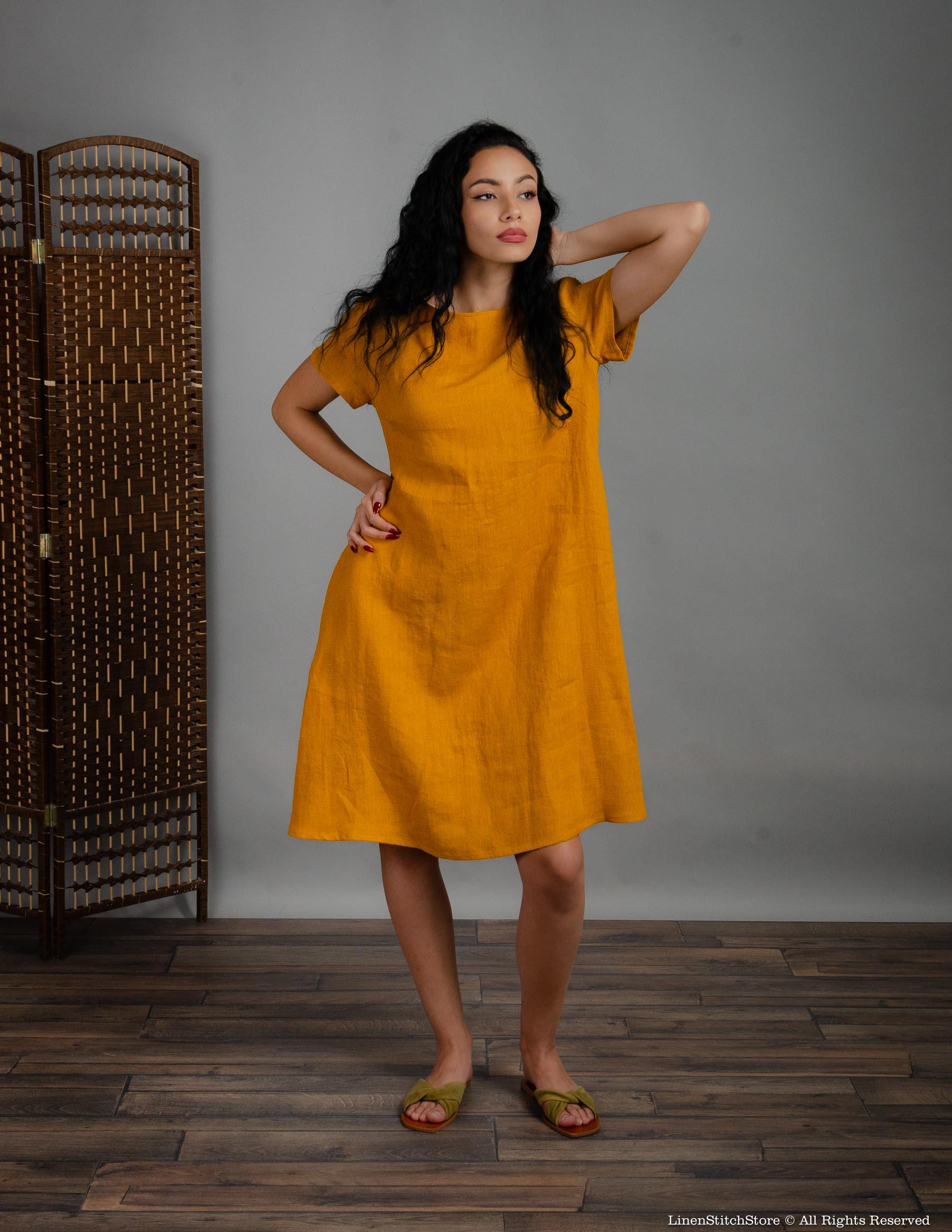 chinese dress ladies Linen dress LONG STORY — Short-Sleeve Linen with Pockets main image 0
