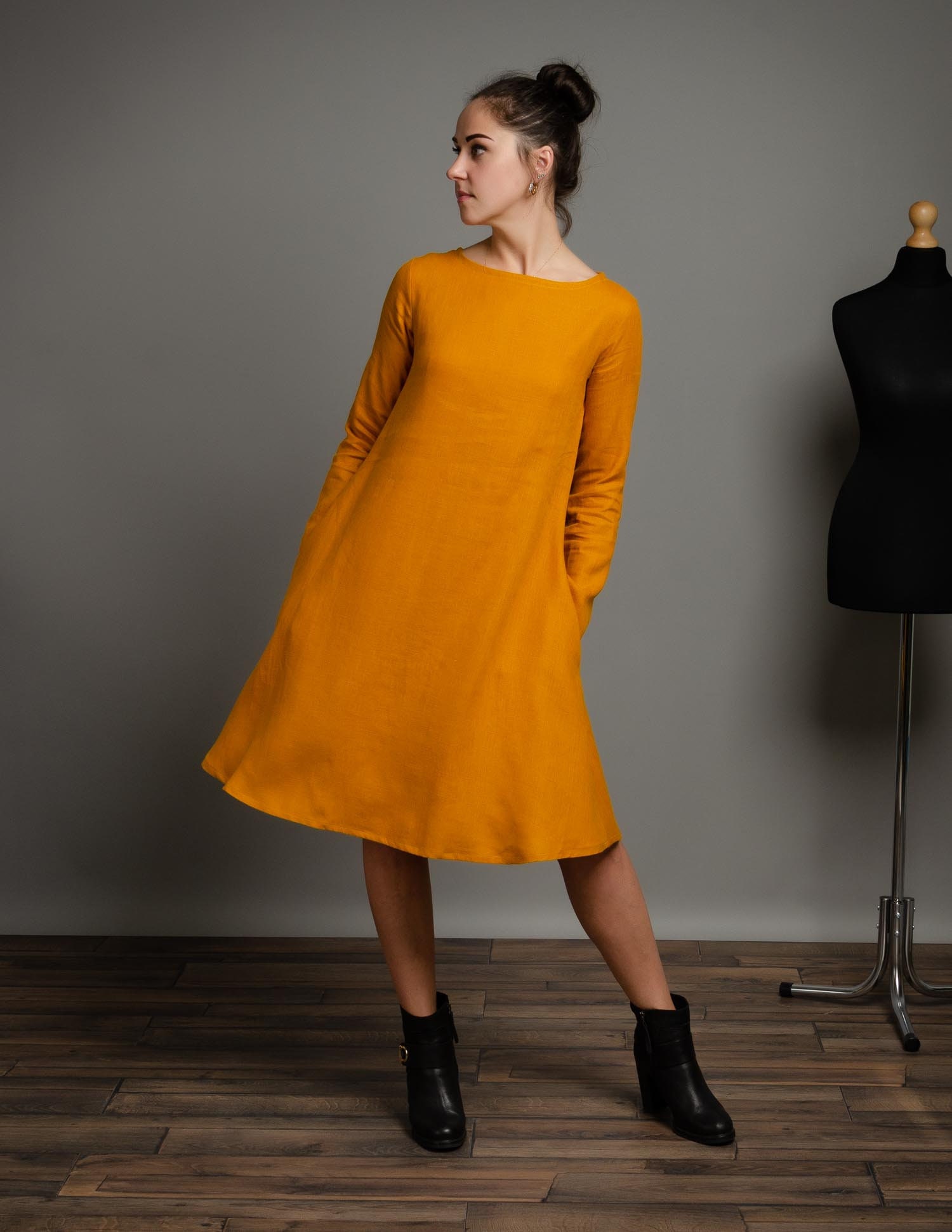 knee length dresses for ladies LINEN SIDE TIE UP DRESS S