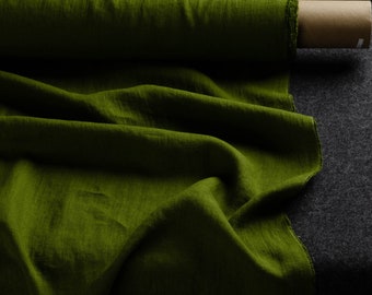 Olive colour medium weight linen fabric, chartreuse green linen fabric supply, green colour linen flax supply
