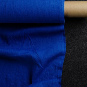 Royal blue medium weight linen fabric, deep blue linen fabric supply, dark blue linen flax supply image 2