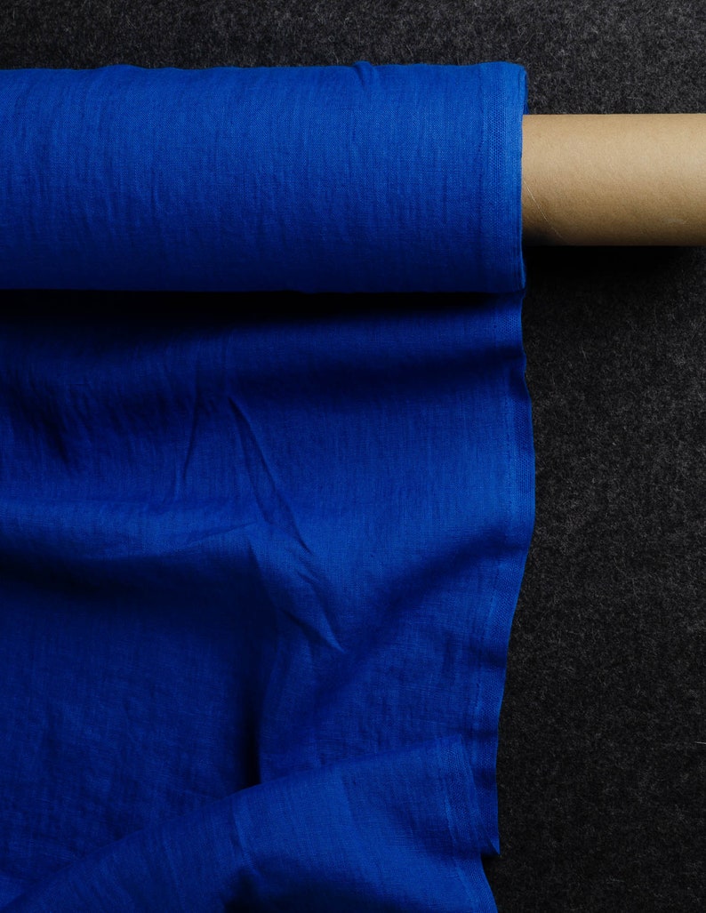 Royal blue medium weight linen fabric, deep blue linen fabric supply, dark blue linen flax supply image 2