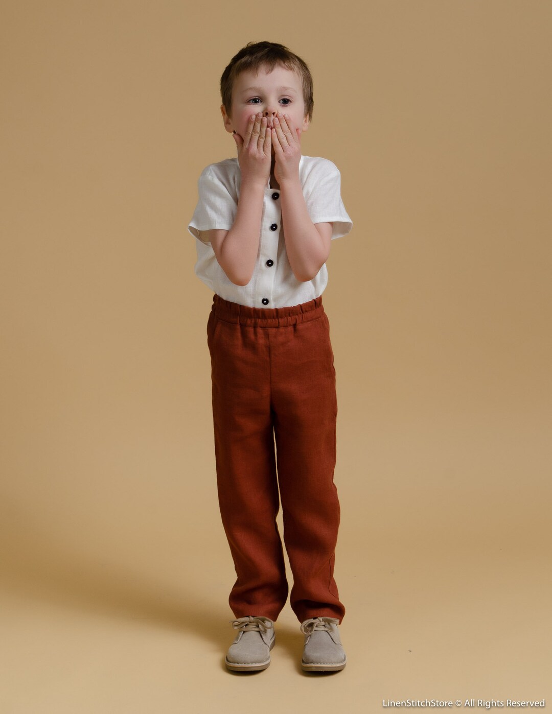 Lined Twill Trousers for Baby Boys - brown medium solid, Baby