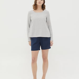 LORA long sleeve linen top, light grey colour linen shirt with splits on the sides, Simple long sleeve linen shirt in natural colour