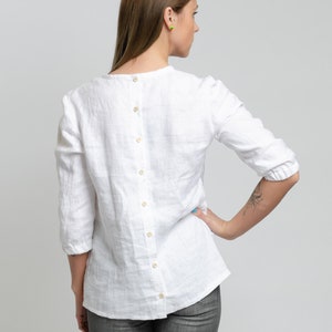 EMILY Elegant linen shirt with buttons at the back, shirt back buttoned, elegant medium sleeves shirt with back buttons