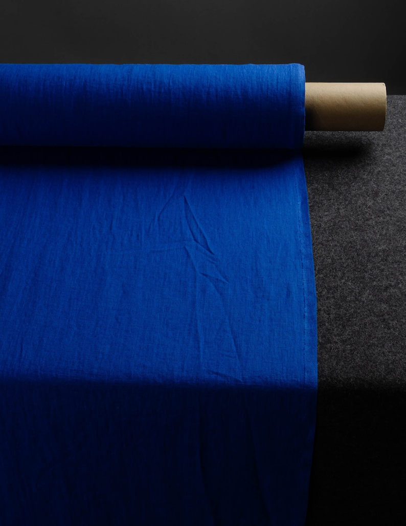 Royal blue medium weight linen fabric, deep blue linen fabric supply, dark blue linen flax supply image 4