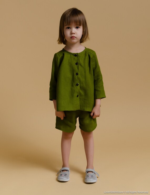 MINI LUCY Linge poussi reux OLIVE chemisier fille enfant haut de
