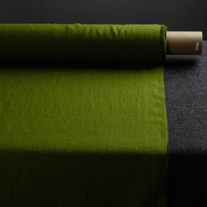 Olive colour medium weight linen fabric, chartreuse green linen fabric supply, green colour linen flax supply image 3