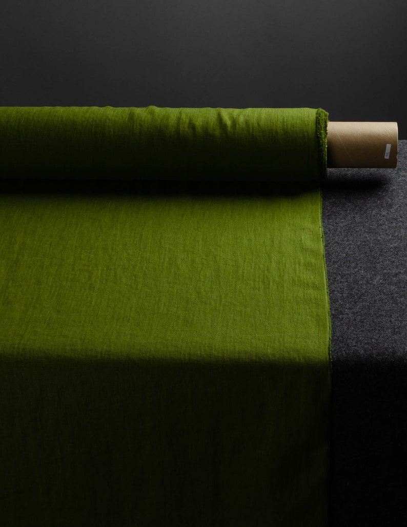 Olive colour medium weight linen fabric, chartreuse green linen fabric supply, green colour linen flax supply image 3