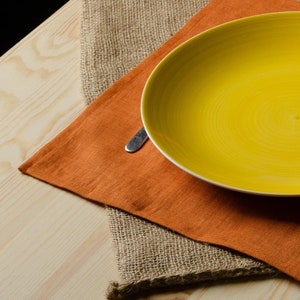 Natural orange linen table napkins, Halloween table accessories, dinner napkin, Wedding napkin, natural linen table cloth, Christmas gift