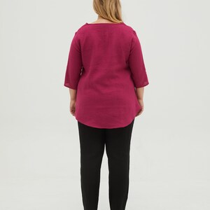 BERNIN Plus size V-neck medium sleeve rose colour linen tunic, plus size linen clothing for women image 5