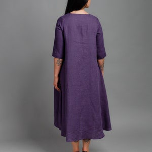 SHANON Medium sleeve asymmetric LAVENDER color linen dress, trapeze linen dress with inseam pockets, loose dress, oversized linen dress image 5