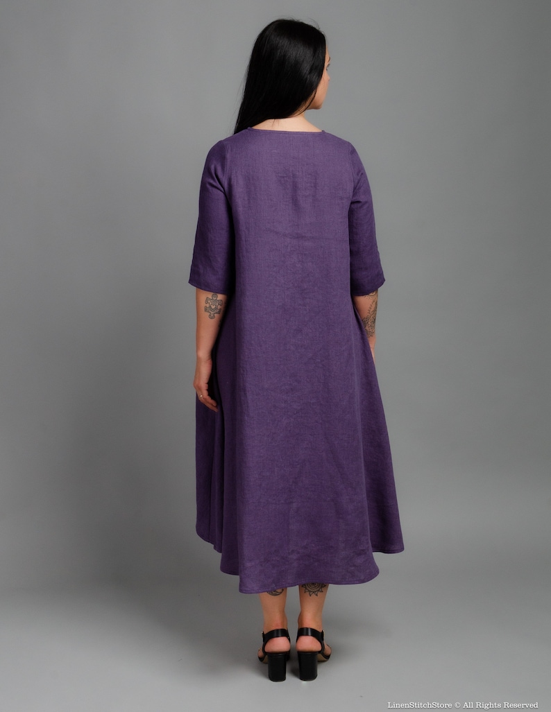 SHANON Medium sleeve asymmetric LAVENDER color linen dress, trapeze linen dress with inseam pockets, loose dress, oversized linen dress image 5