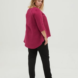 BERNIN Plus size V-neck medium sleeve rose colour linen tunic, plus size linen clothing for women image 4