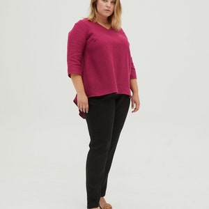 BERNIN Plus size V-neck medium sleeve rose colour linen tunic, plus size linen clothing for women image 2