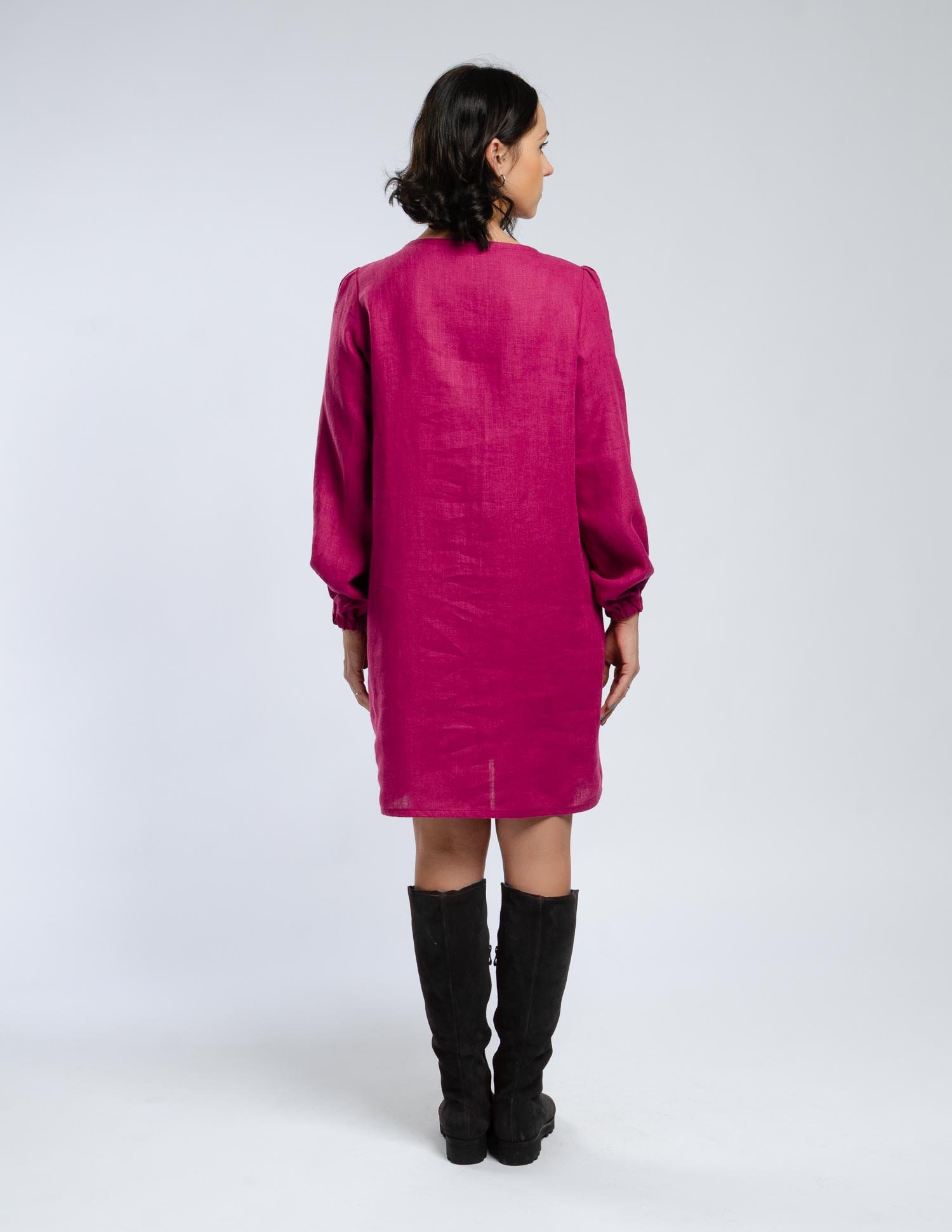 SIMONA Rose Linen Dress With Puff Sleeves Long Sleeve Linen | Etsy