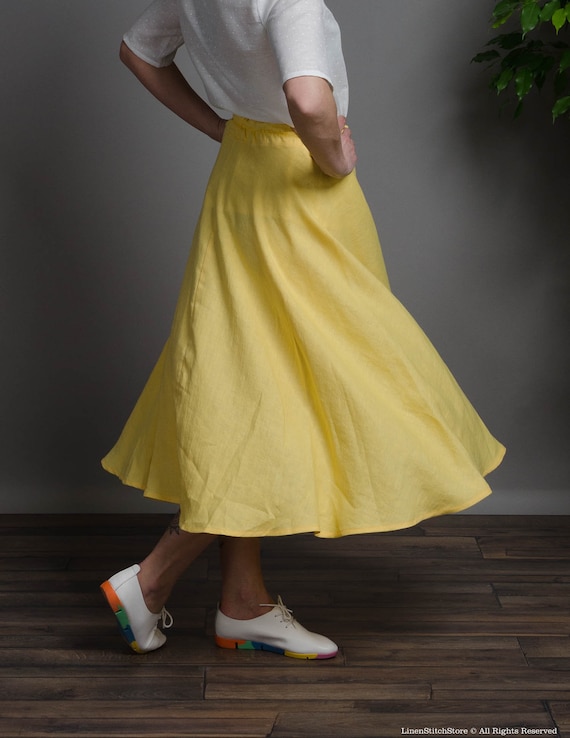 Jupe longue en lin jaune AMANDA jupe large en lin jupe en lin