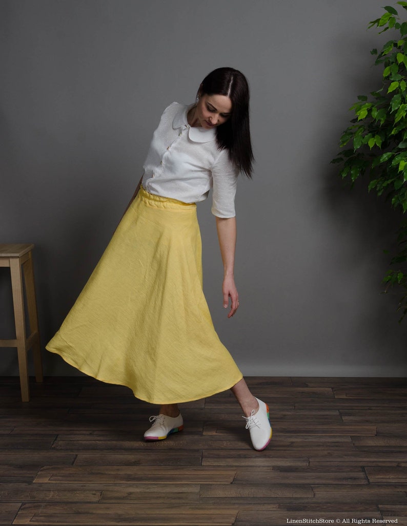 AMANDA Yellow Long Linen Skirt Wide Linen Skirt Loose Linen - Etsy