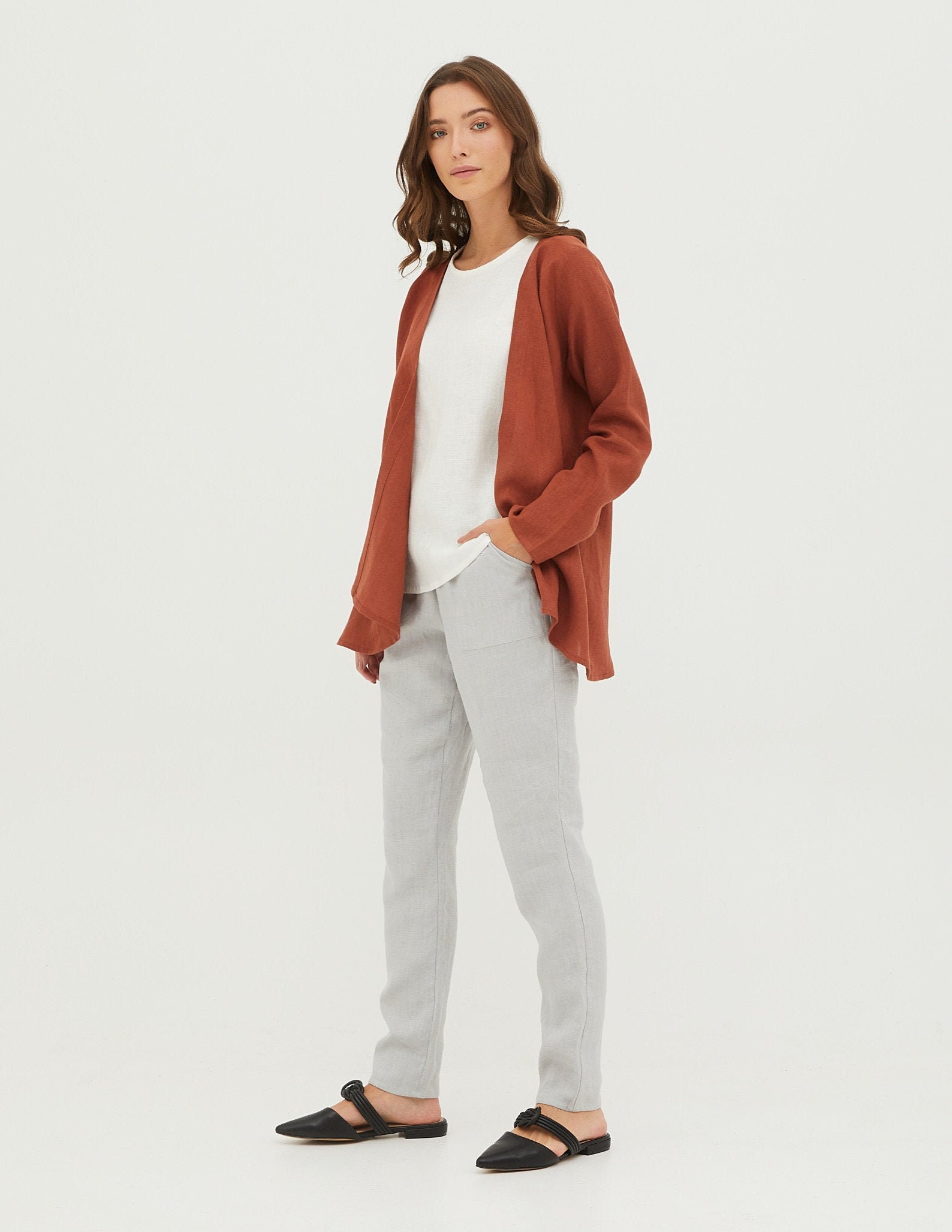 DENICE Wrap Brown Colour Linen Jacket 
