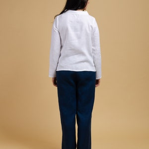 SHERRI long sleeve Peter Pan neck collar top, white colour linen shirt with splits on the sides, Simple long sleeve linen shirt image 3