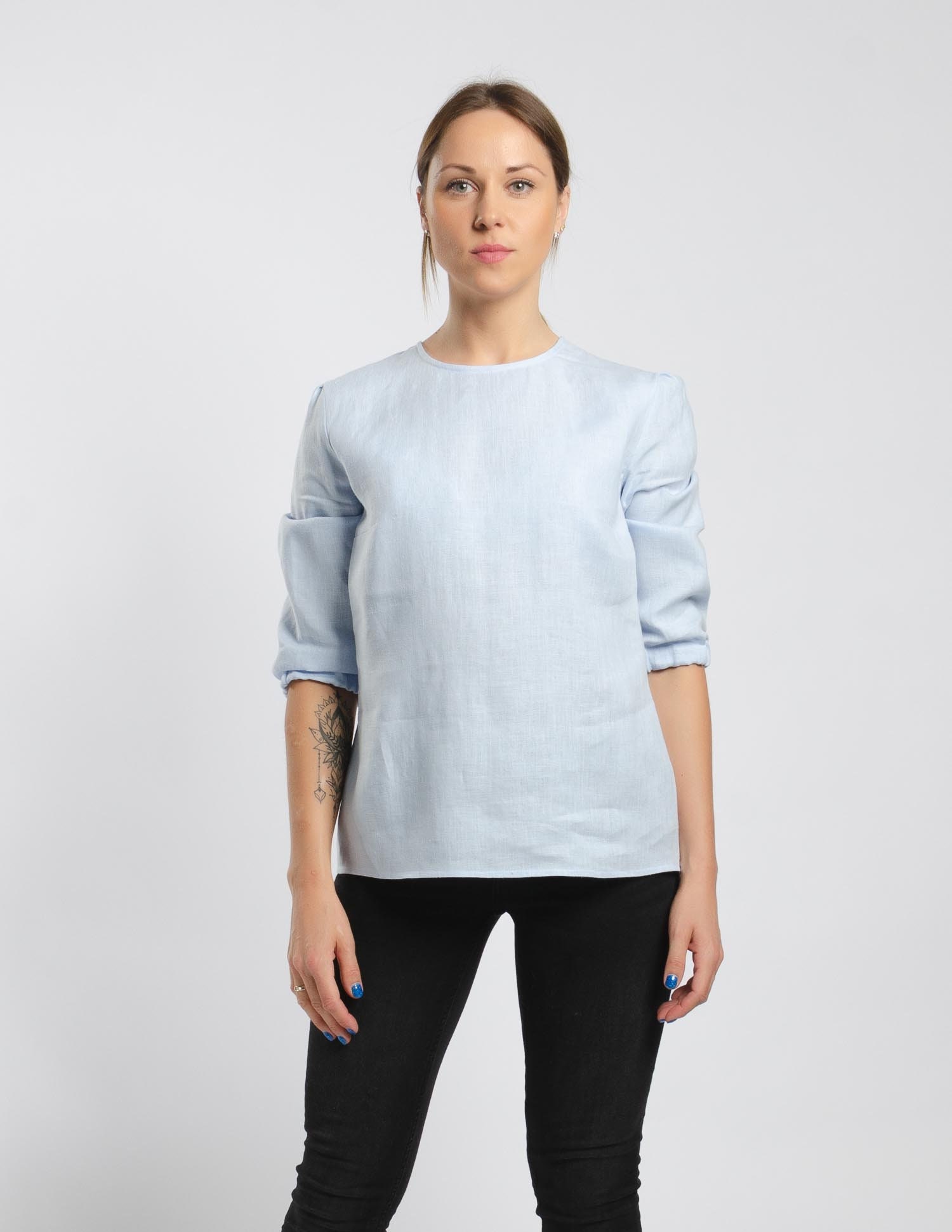 EMILY Elegant Light Blue Linen Blouse With Buttons at the - Etsy