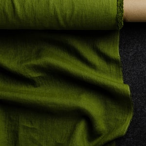 Olive colour medium weight linen fabric, chartreuse green linen fabric supply, green colour linen flax supply image 2