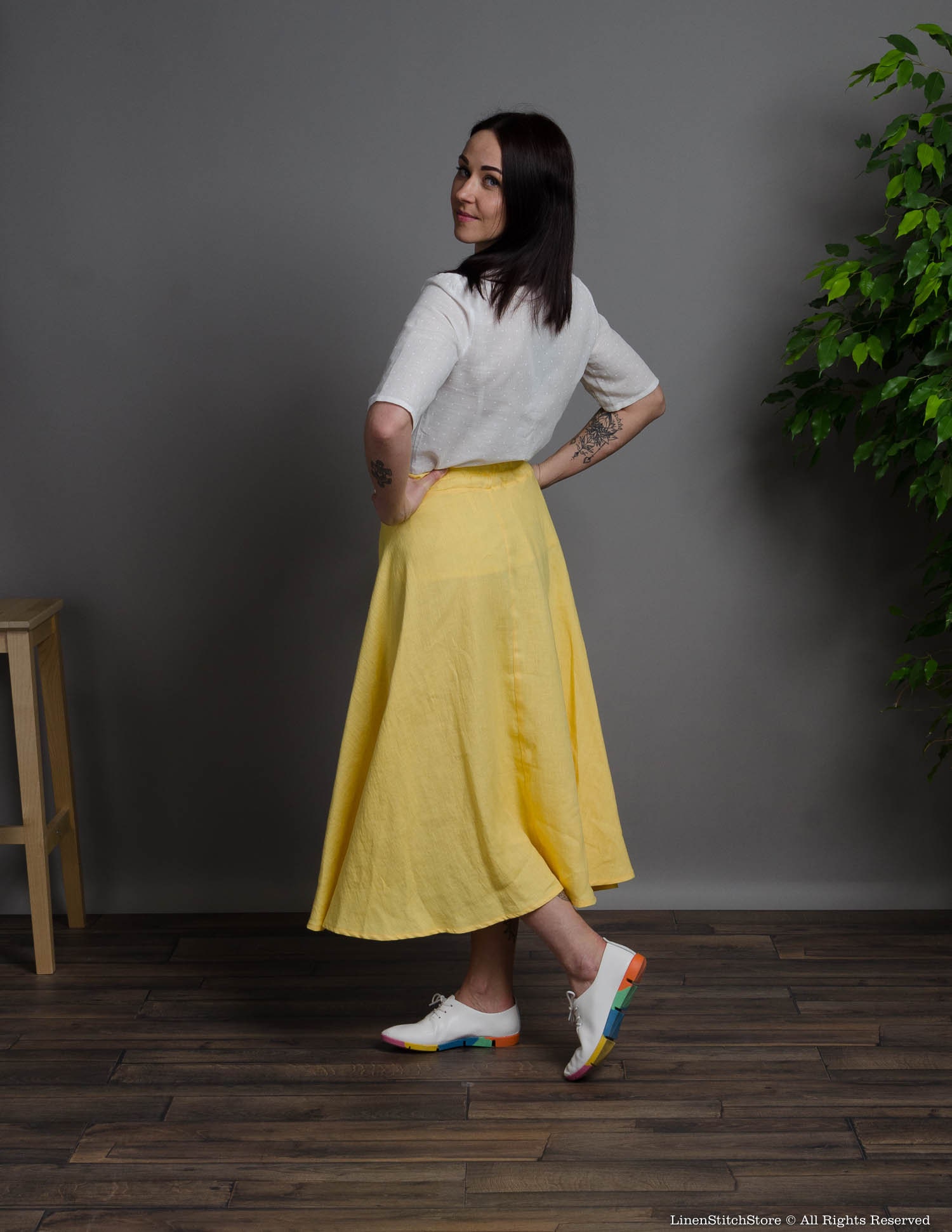 AMANDA Yellow Long Linen Skirt Wide Linen Skirt Loose Linen - Etsy