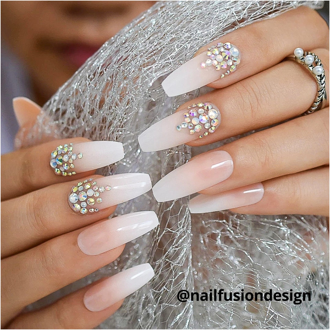 Luxury French Tip Gradient Coffin Press on Nails Coffin Nails - Etsy