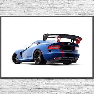 Dodge Viper ACR. Digital poster. Gift for man. Car posters for boys. Wall art for your son. Car art prints. Race car.