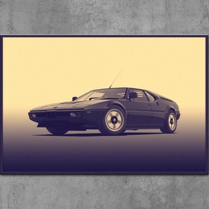 BMW M1. Digital poster. Gift for man. Car posters for boys. Wall art for your son. Car art prints. Vintage race car. Classic car.