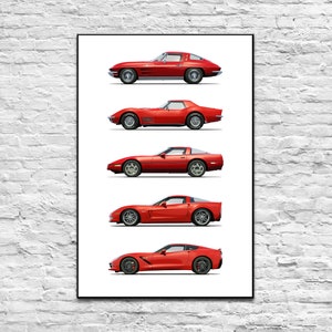 Chevrolet Corvette Evolution Poster Digital poster Gift for man Car posters for boys Wall art for your son Car art prints Chevrolet Corvette