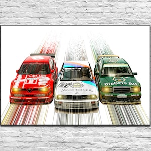 DTM. BMW. Alfa Romeo. Mercedes-Benz. Digital poster. Gift for man. Car posters for boys. Car art prints. Racing cars.