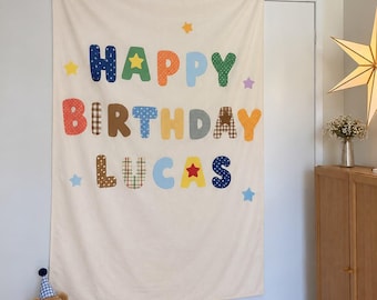 Personalised Fabric Birthday Banner, Custom Name Party Backdrop, Reusable Keepsake