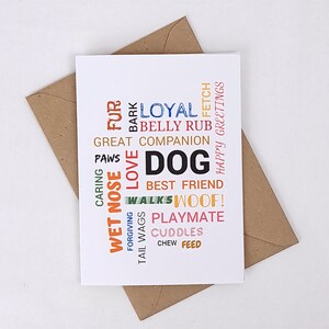 Dog word card,card for dog owner, new dog card, puppy card, words of the dog card, dog vocabulary, words described dog card,dog puns card