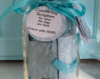 Grief Scripture Jar: Sympathy Gift for Loss, Comfort & Encouragement.  Send a gift sharing God&#39;s love.