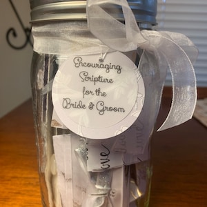Gift for the Bride & Groom.  Encouraging Verses Scripture Jar.  God&#39;s word they can read together.  Pull a card out daily and talk about it.