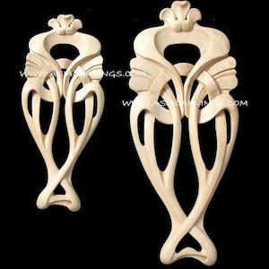 DRP-07: Handcarved decorative Nouveau  dropping applique | Ribbon mess | Carved Ribbon | Woodcarving | Woodcraft Ribbon Drops components