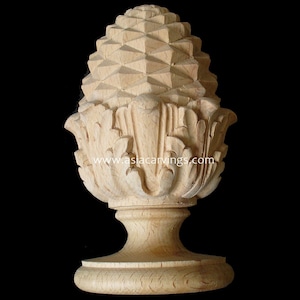 KNB-01: Handmade Hand carved Acanthus Pineapple Finial | Curtain Knob | Decorative newel post | Woodcarvings Pelmet | Stair Knob components