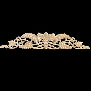 APL-12: Handcarved Grapevine Central Decorative Wood Scroll Handmade Millwork  Applique ornamental furniture components for cabinetry.