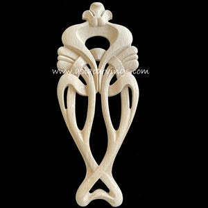 DRP-07: Handcarved decorative Nouveau  dropping applique | Ribbon mess | Carved Ribbon | Woodcarving | Woodcraft Ribbon Drops components