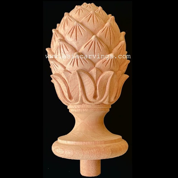 KNB-05: Handmade Hand carved wooden Artichoke Knob | Stair post | Newel Finial | Curtain Artichoke finial decorative woodcarvings components