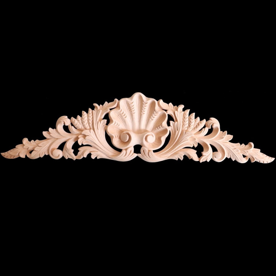 Sea Shell Scroll Design APL-13: Handcarved Seashell Central Decorative Wood Scroll Handmade ...