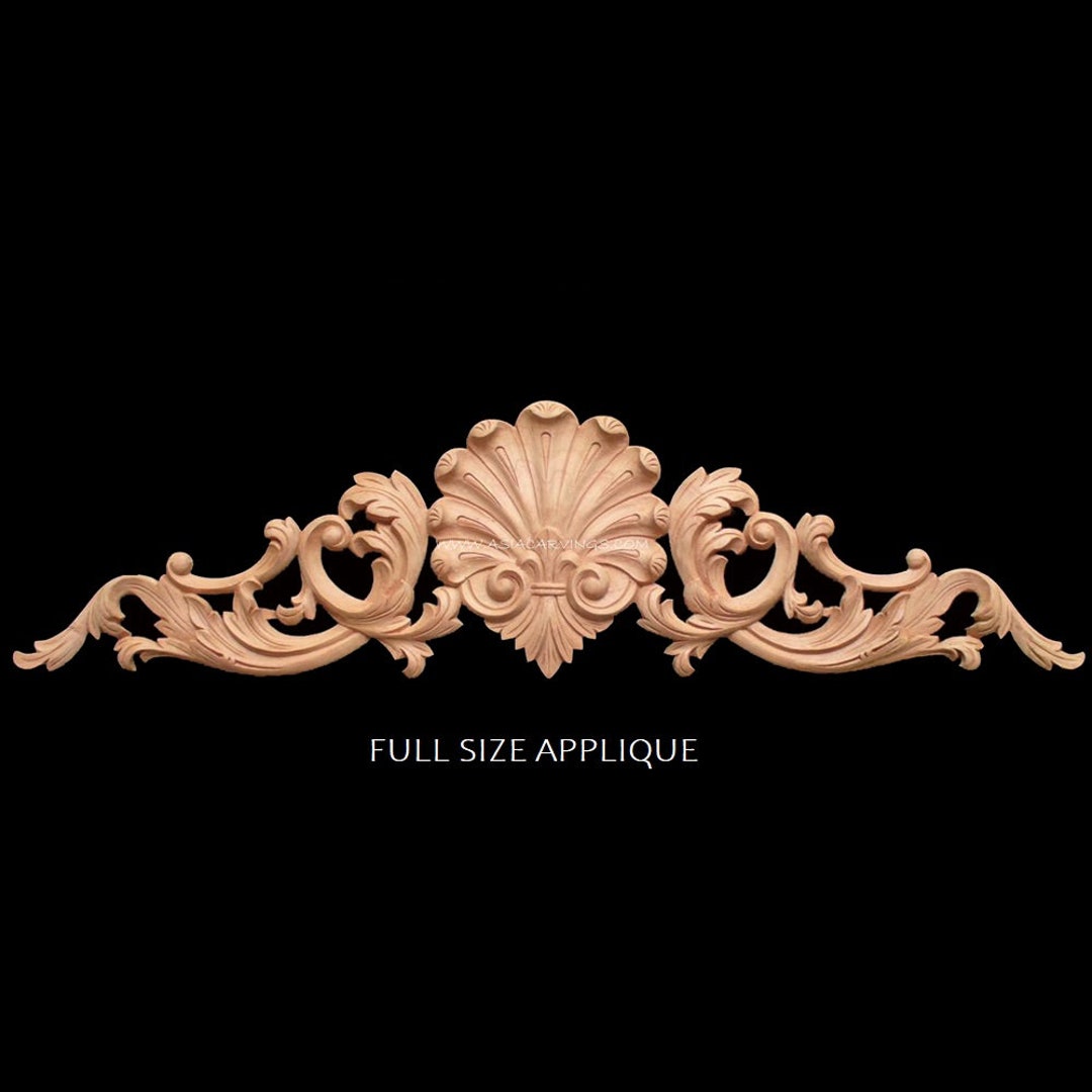 Sea Shell Scroll Design APL-04: Hand Carved Handmade Seashell Acanthus Central Decorative Wood ...