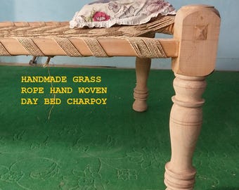 FRN-01: Cama Charpoy india de madera de haya natural hecha a mano / Cuna / Cama Charpoy tradicional / Cama antigua / Cama tejida a mano / Cama Charpoy de yute / Cama de bambú