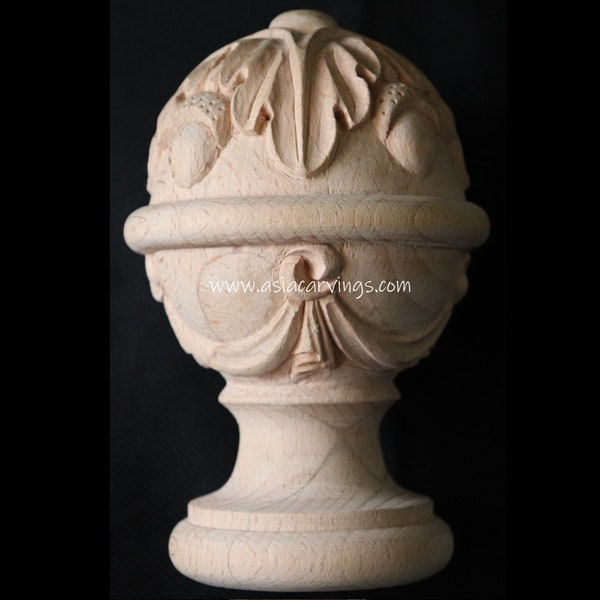 KNB-08: Handmade Hand carved Acorn finial | Curtain Swag Knob | Stair Post | Bedpost | Pelmet | Pillar Post | Woodcarvings components